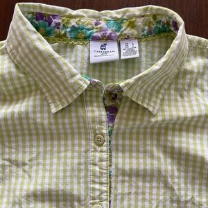 Caribbean Joe 100% Cotton Shirt Large Womens Plaid Floral Tropical Top Cruise